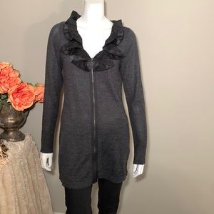 Long zip cardigan with ruffled collar S
